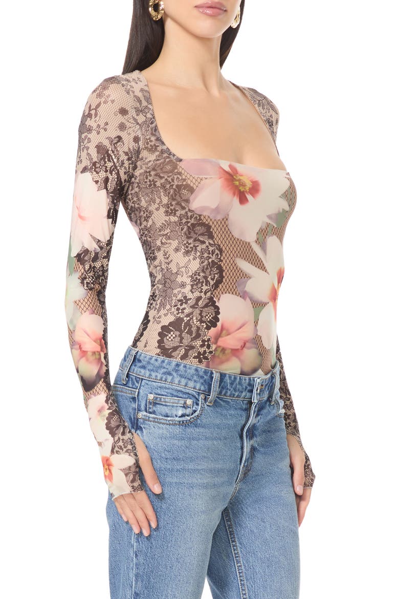 Ines Long Sleeve Mesh Top, Main, color, LACE FLORAL MIX