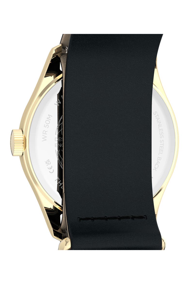 Weekender Leather Strap Watch, 34mm, Alternate, color, BLACK