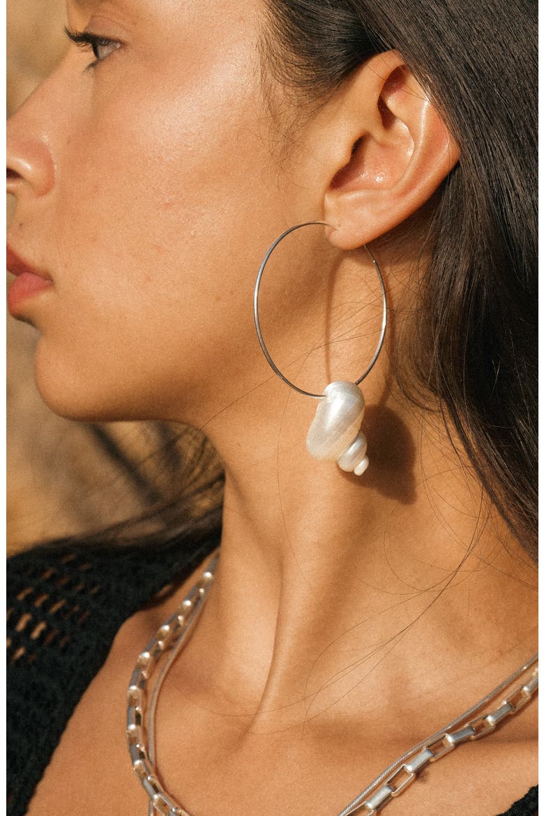 Sea Spiral Shell Hoops, Alternate, color, SILVER