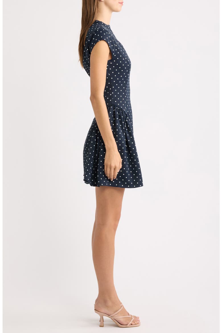 Dot Flare Minidress, Alternate, color, NAVY POLKA DOT