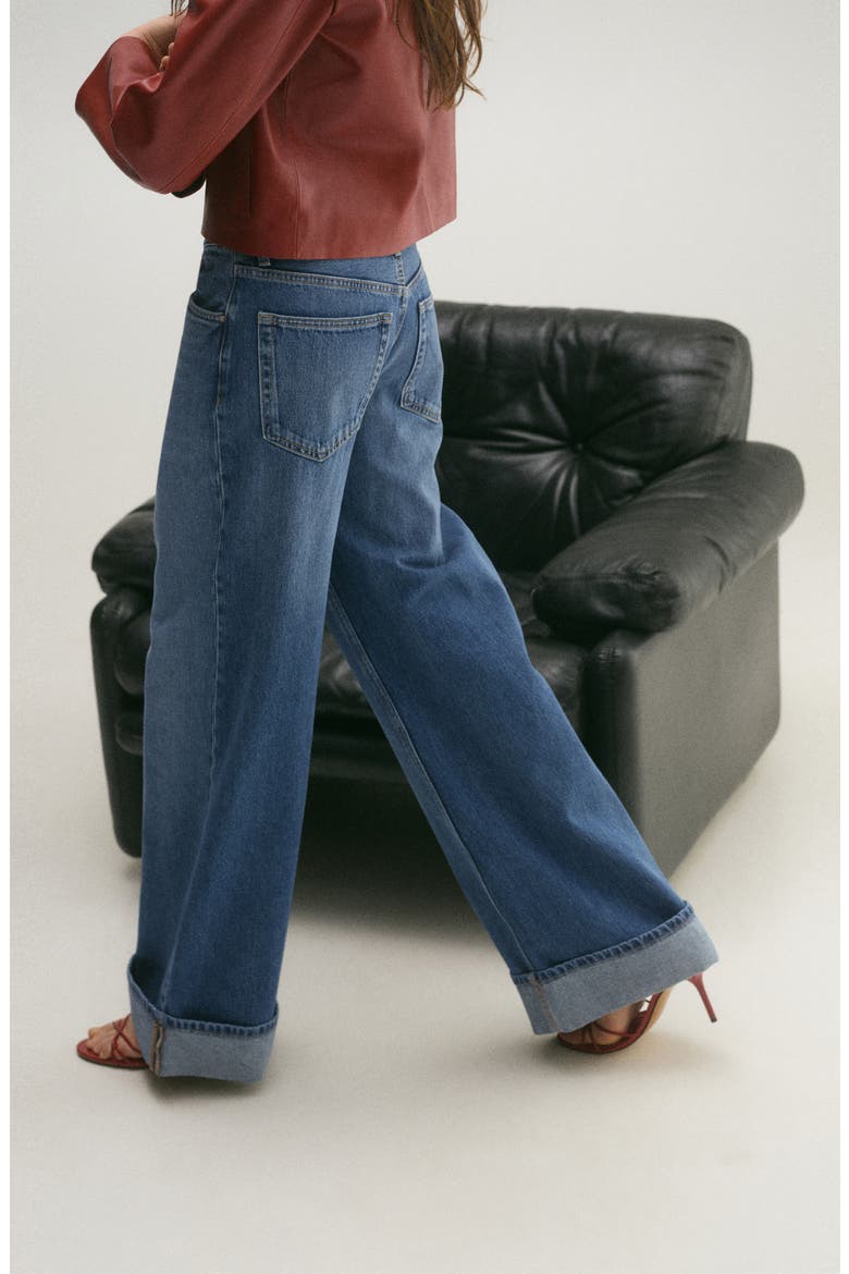 Cuffed Wide Leg Jeans, Alternate, color, MEDIUM BLUE