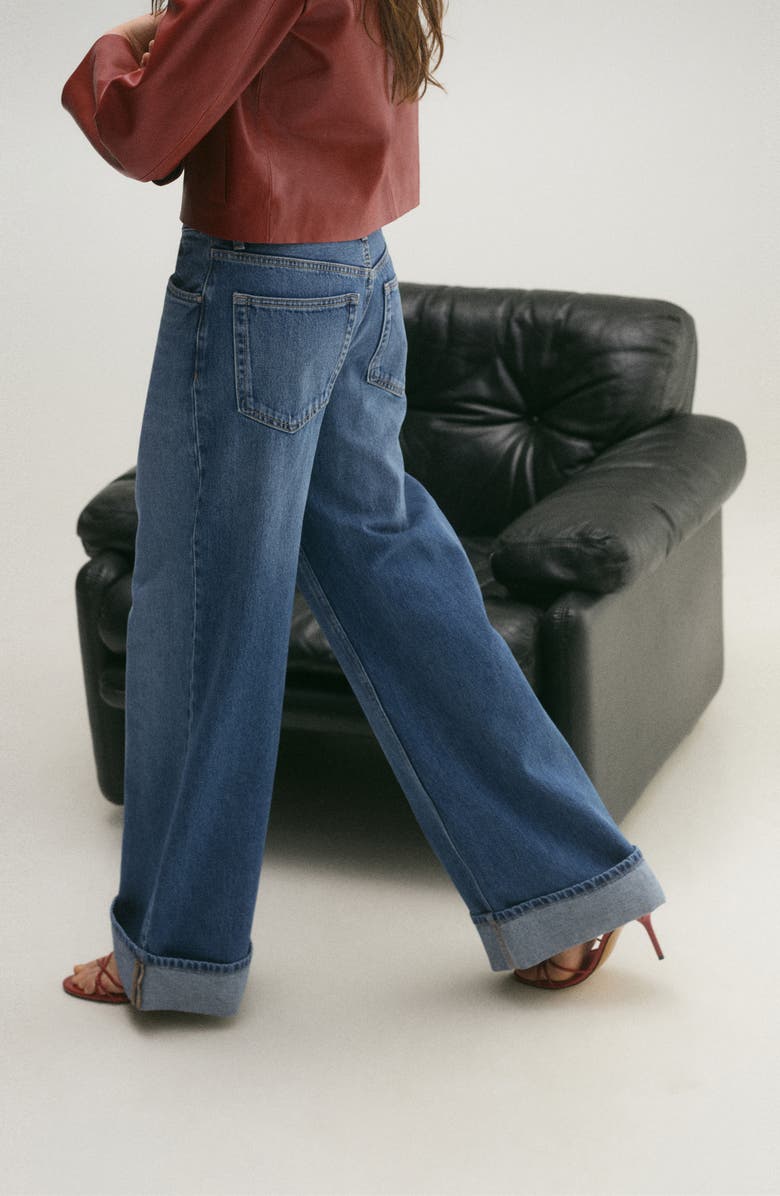 MANGO Cuffed Wide Leg Jeans, Alternate, color,