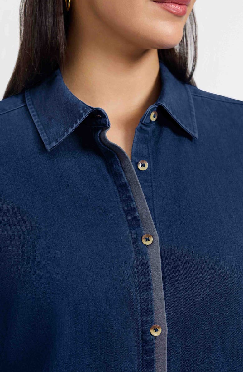 Foxcroft Charlie Denim Button-Up Shirt, Alternate, color, Dark Wash