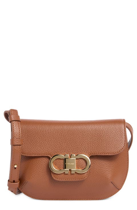 Lizzy Double Gancio Leather Crossbody Bag