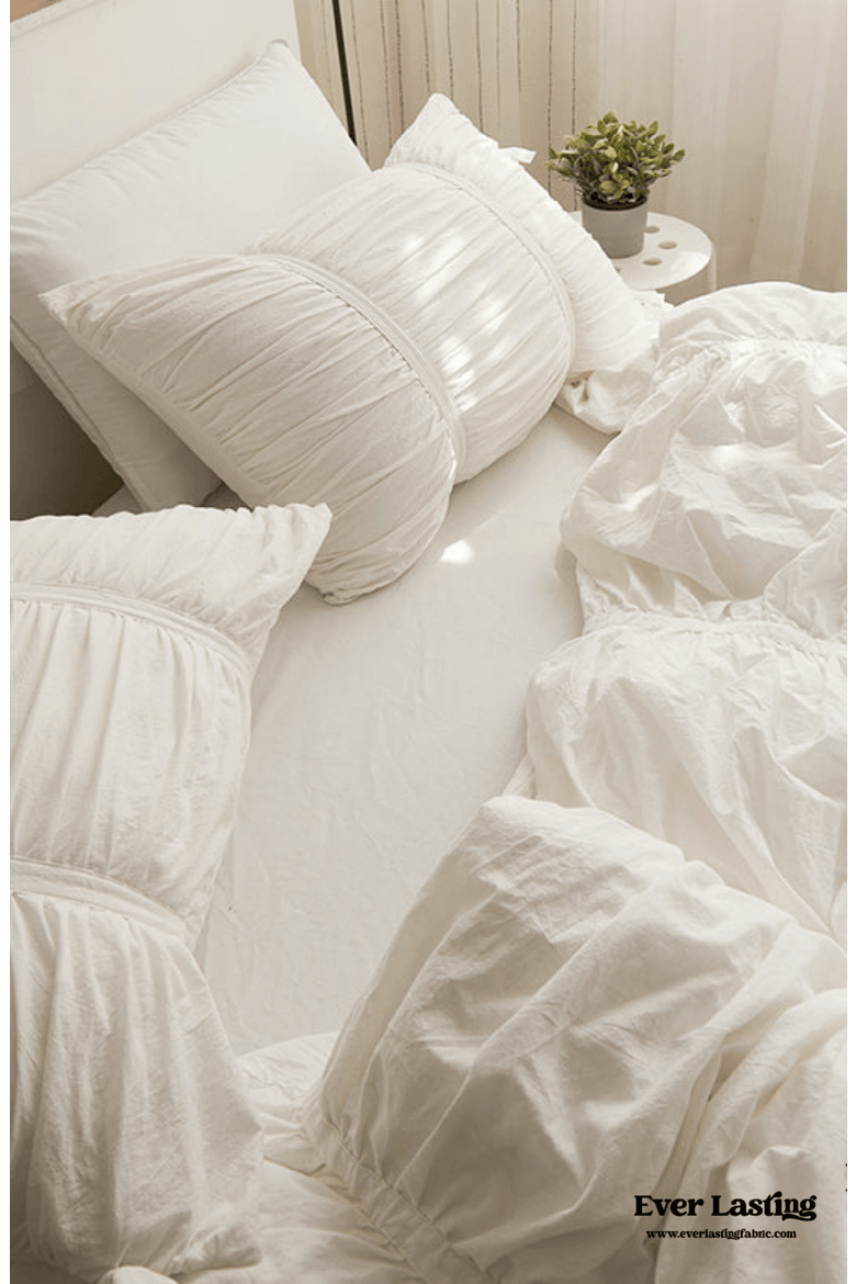 Ruffle Ribbon Ties Duvet Cover, Alternate, color, White
