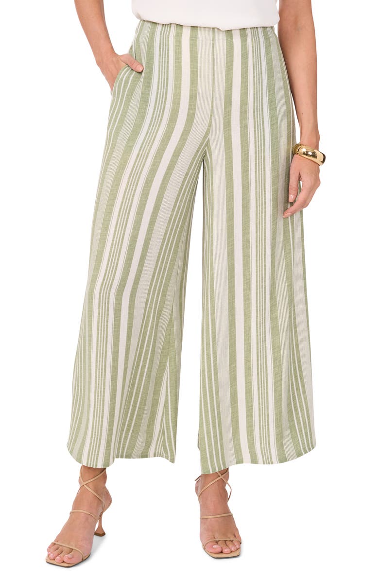 Vince Camuto Variegated Stripe Crop Wide Leg Pants, Main, color, Eucalyptus