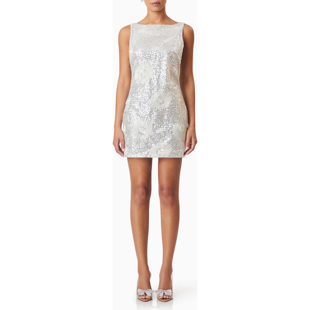 Elliatt Caledonia Floral Embroidered Sequin Shift Dress In Silver