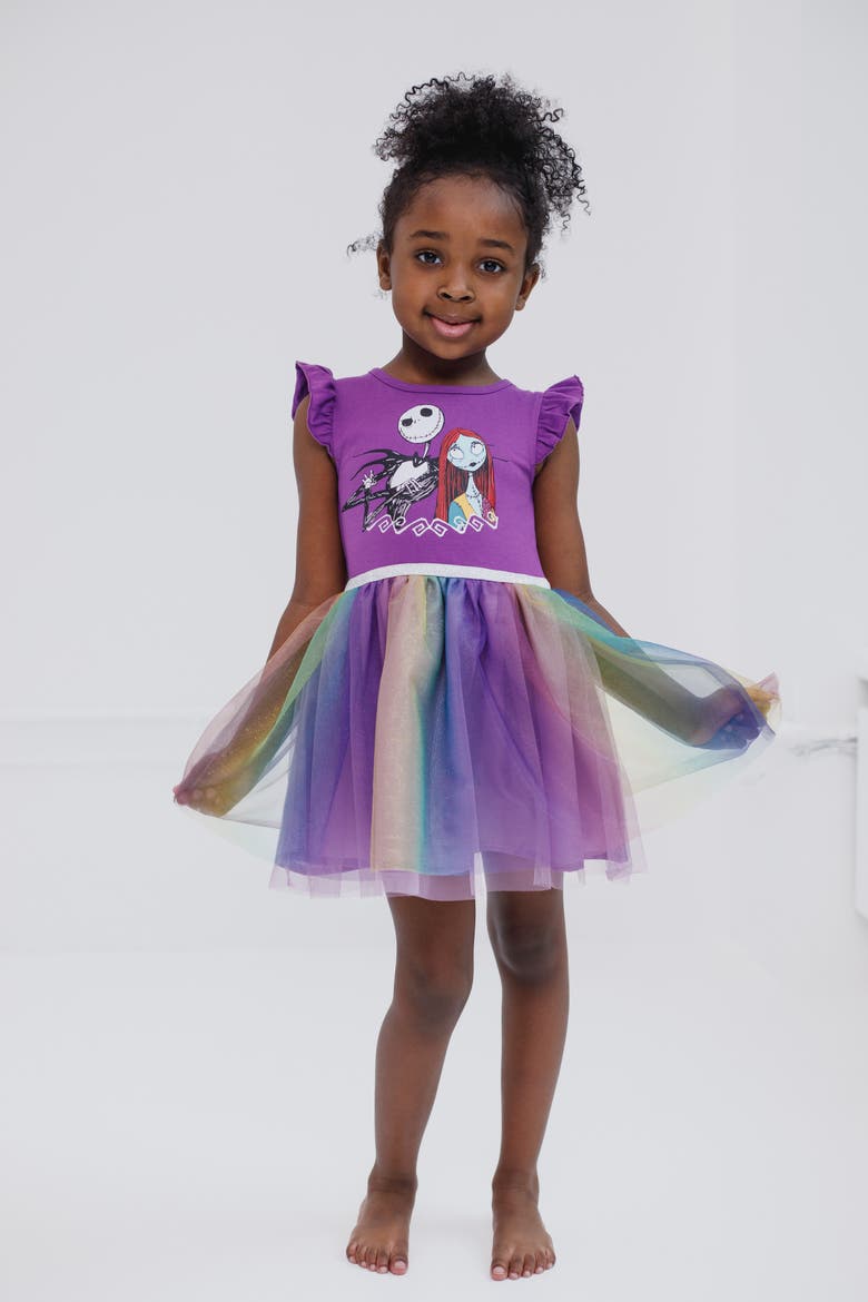 Nightmare Before Christmas Flutter Sleeve Tulle Tutu Dress, Alternate, color, Violet Jack Sally