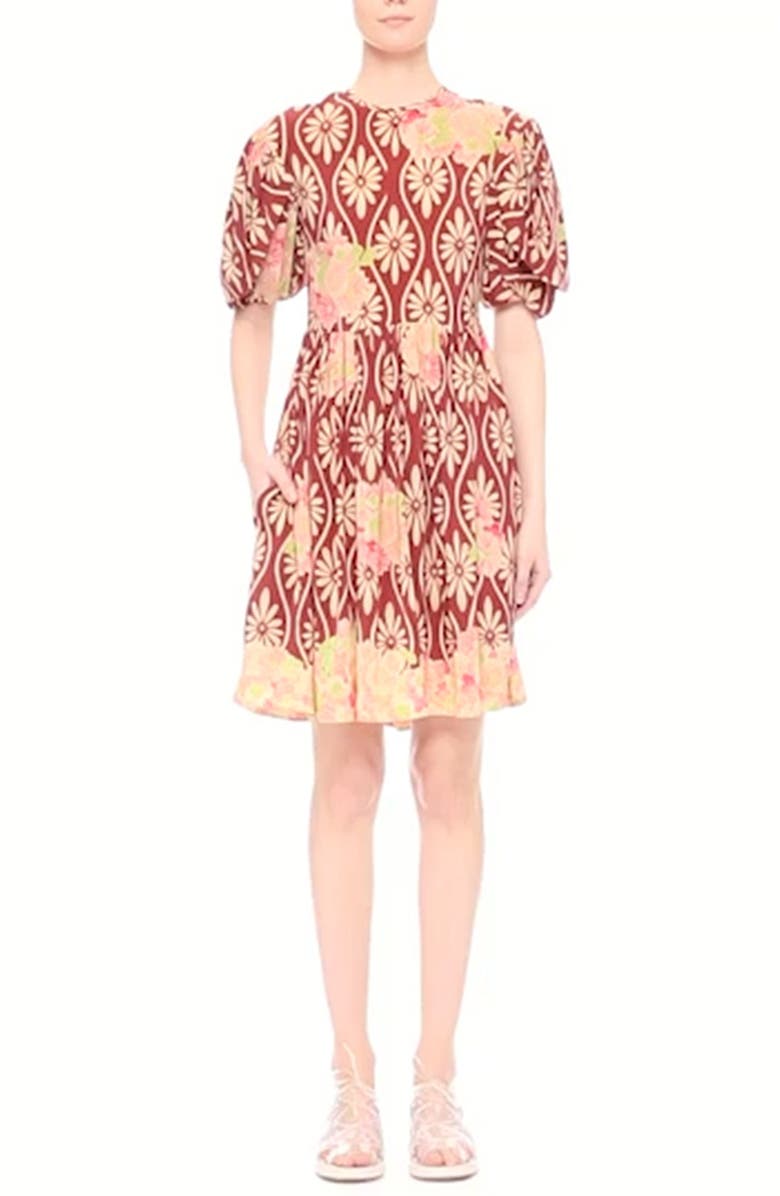 Simone Rocha Floral Print Puff Sleeve Silk Dress, Alternate, color, 