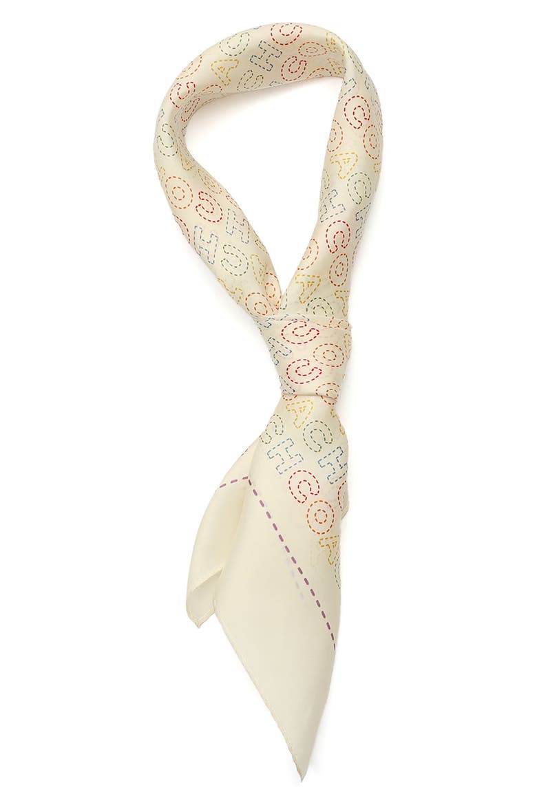 Stitch Print Square Silk Bandana, Alternate, color, CHALK MULTI