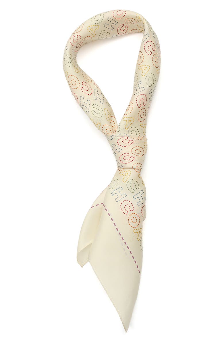 COACH Stitch Print Square Silk Bandana, Alternate, color, Chalk Multi