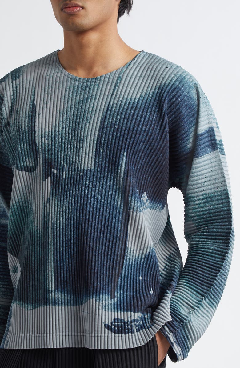 Homme Plissé Issey Miyake Wind Walk Pleated Top, Alternate, color, Gray/ Teal