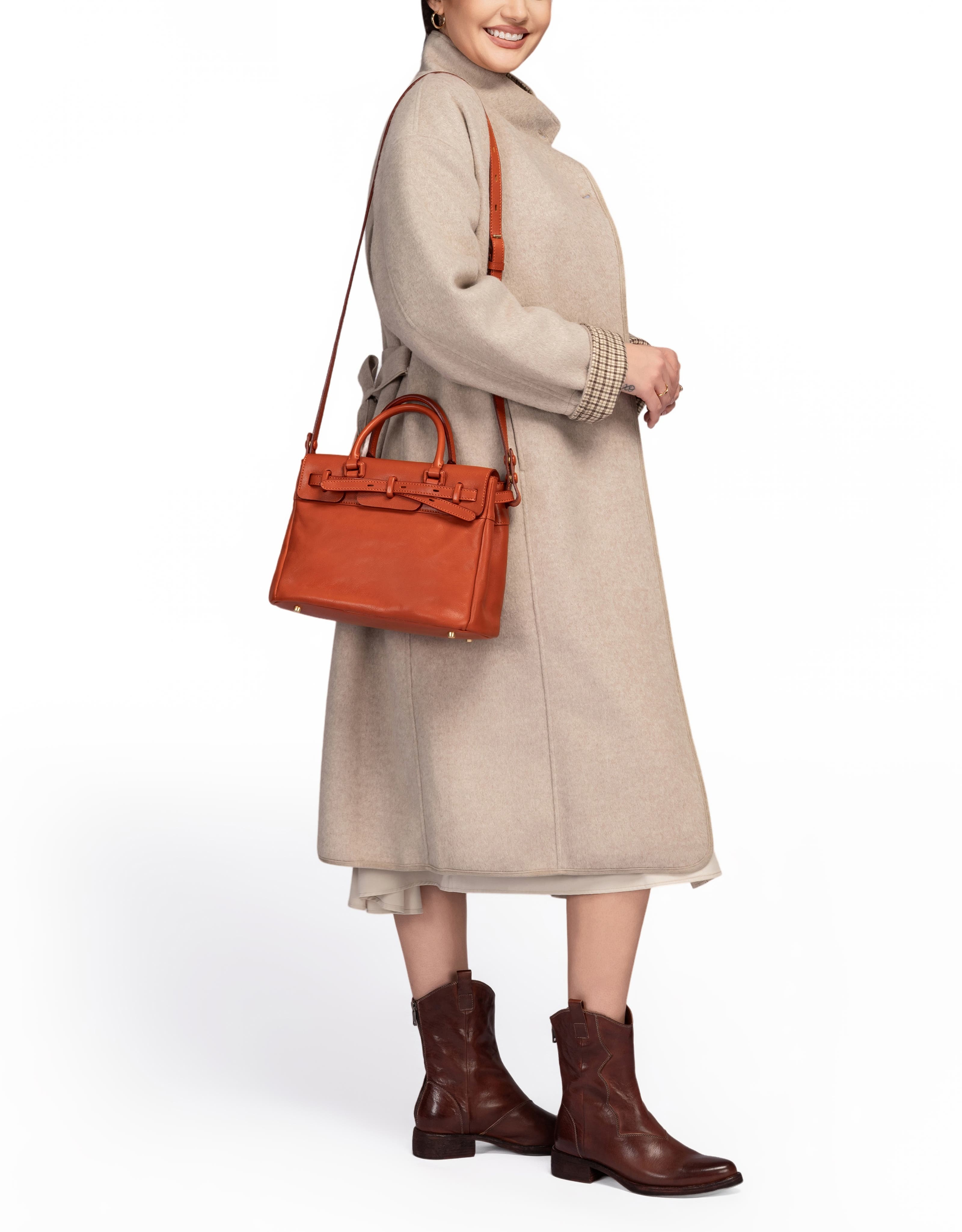 OLD TREND Wishbone Genuine Leather Structured Heritage Satchel, Alternate, color, Cognac