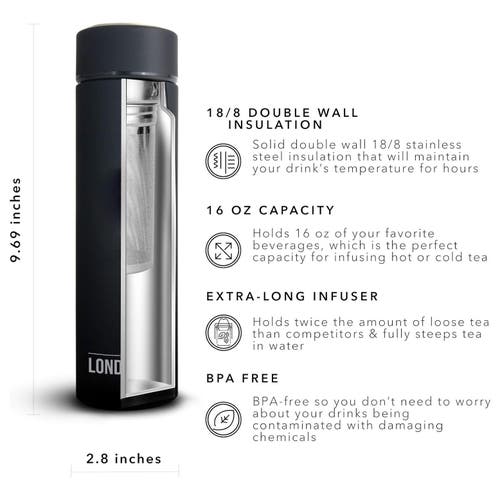 London Sip Infuser Bottle 16oz In Black