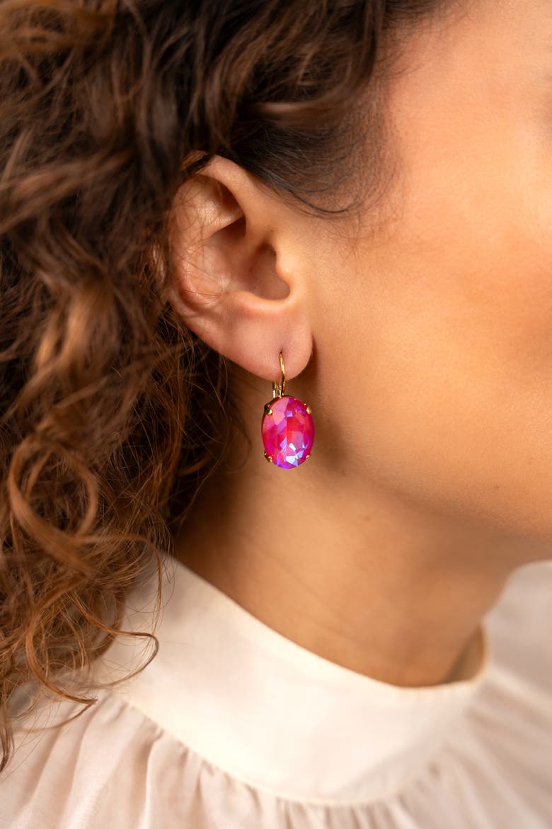 Swarovski Oval Stone Hook Earrings in Fuchsia, Alternate, color, Fuchsia