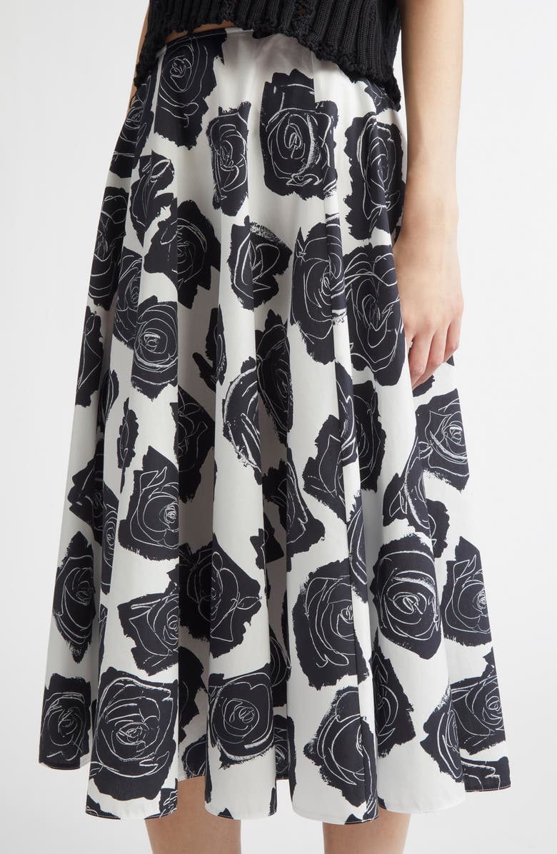 Marni Rose Print Cotton Midi Skirt, Alternate, color, Lily White
