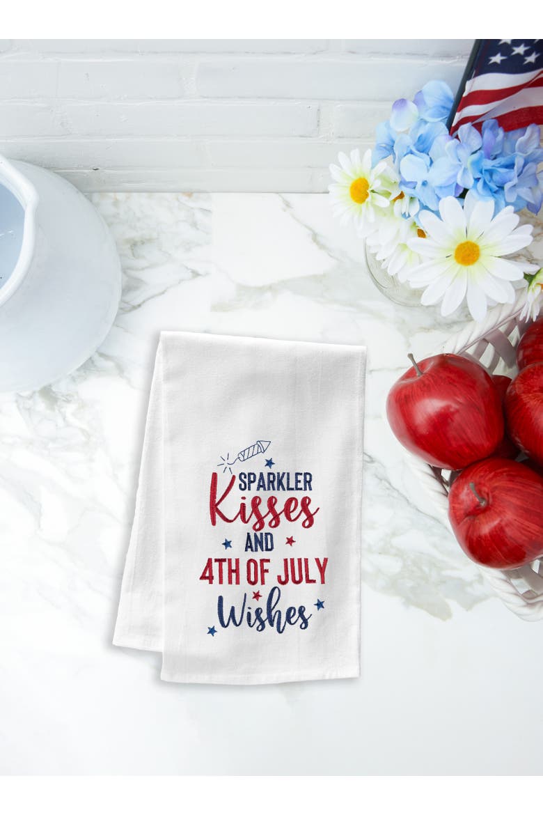 Sparkler Kisses And July 4th Wishes Kitchen Towel, Alternate, color, White
