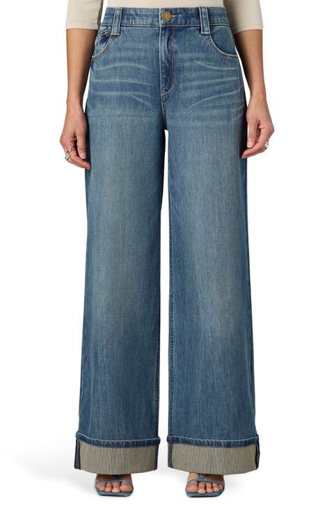 Skyrise Cuffed Wide Leg Jeans