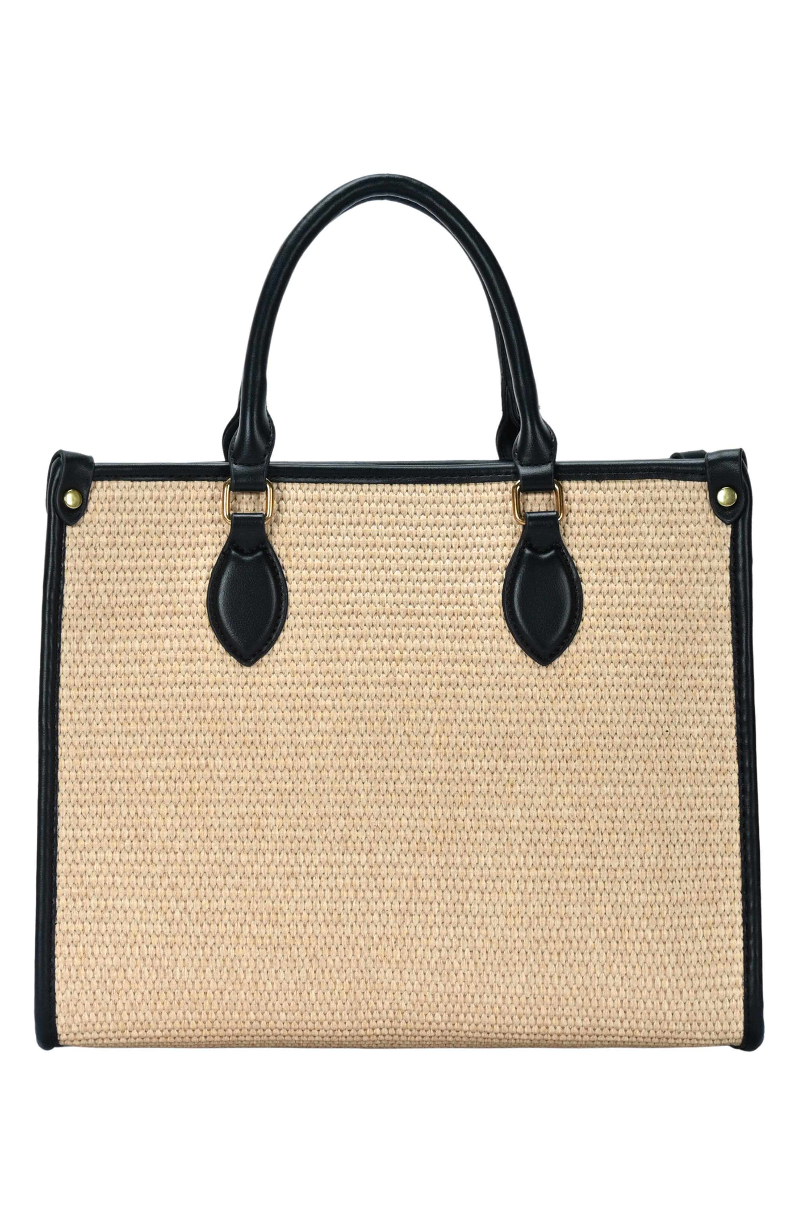 Rachel Zoe Raffia Contrast Tote Bag, Alternate, color, Natural/Black