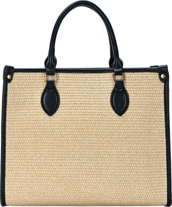Raffia Contrast Tote Bag
