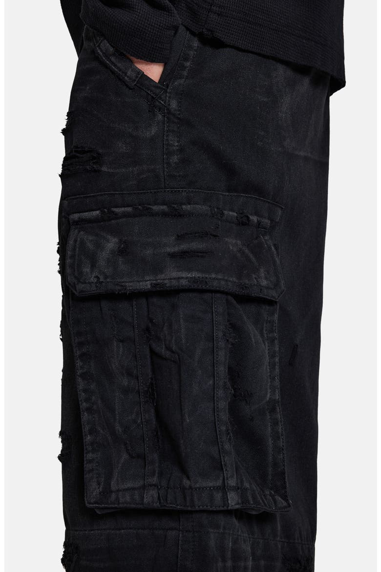 Distressed Beach Cargo Shorts, Alternate, color, BLACK