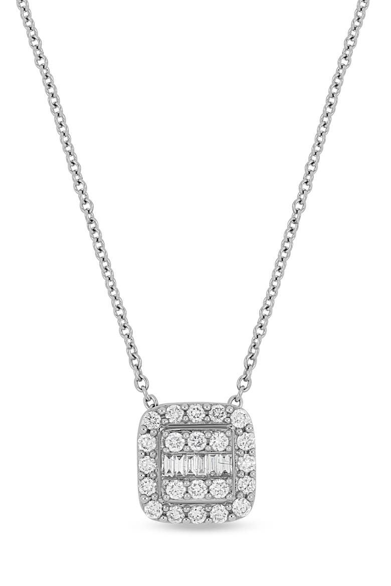 Gatsby 18K White Gold Diamond Cushion Pendant Necklace, Main, color, 18KW