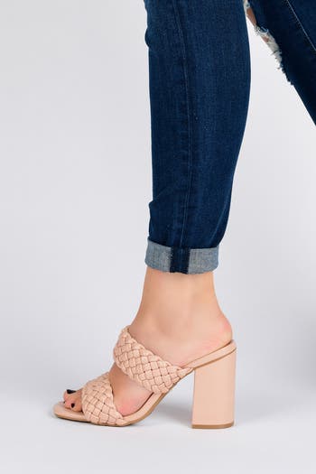 Melissa Woven Strap Block Heel Slide Sandal