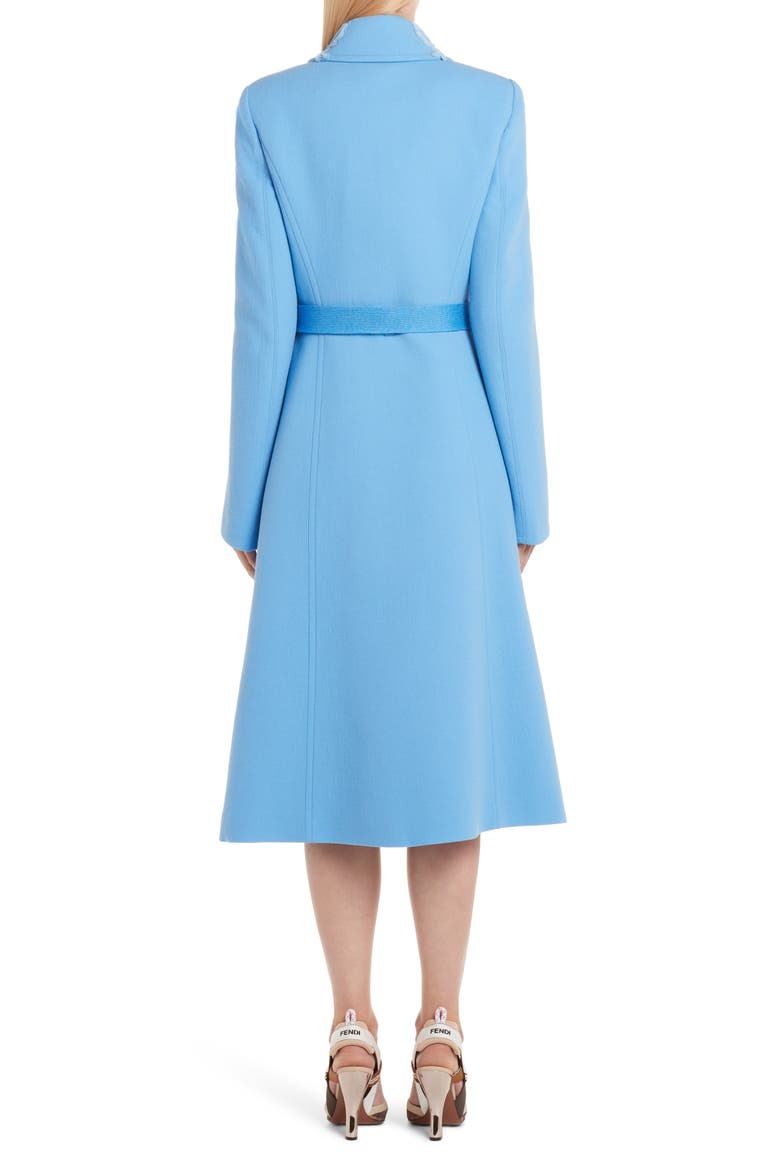 Wool Crepe Coat with Genuine Mink Fur Trim, Alternate, color, ANTIGUA BLUE