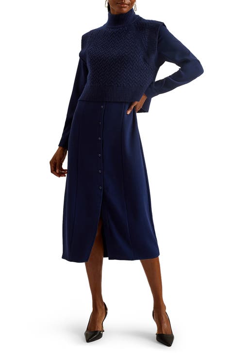 Elsiiey Layered Look Long Sleeve Shirtdress