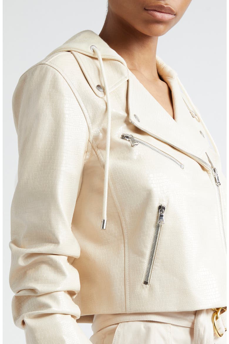 Evie Snakeprint Embossed Mixed Media Faux Leather Moto Jacket, Alternate, color, GARDENIA