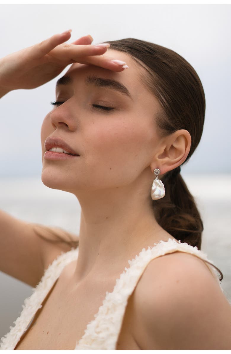 Classicharms Skyler Freshwater Baroque Pearl Drop Earrings, Alternate, color, Silver/Clear