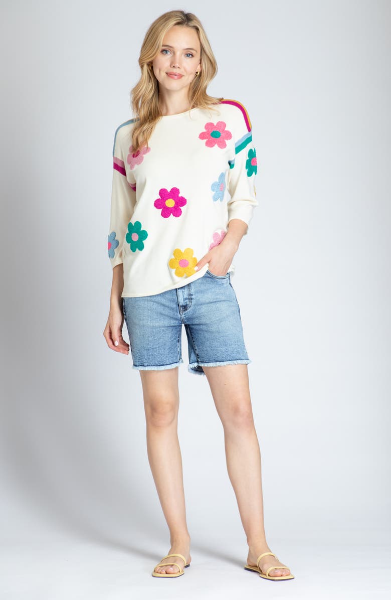APNY Gerber Daisy Embroidered Three-Quarter Sleeve Sweater, Alternate, color,
