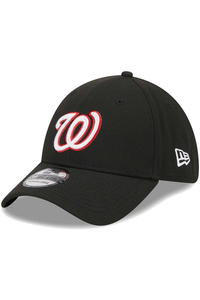 Men's New Era Black Washington Nationals Logo 39THIRTY Flex Hat, Main, color, Black