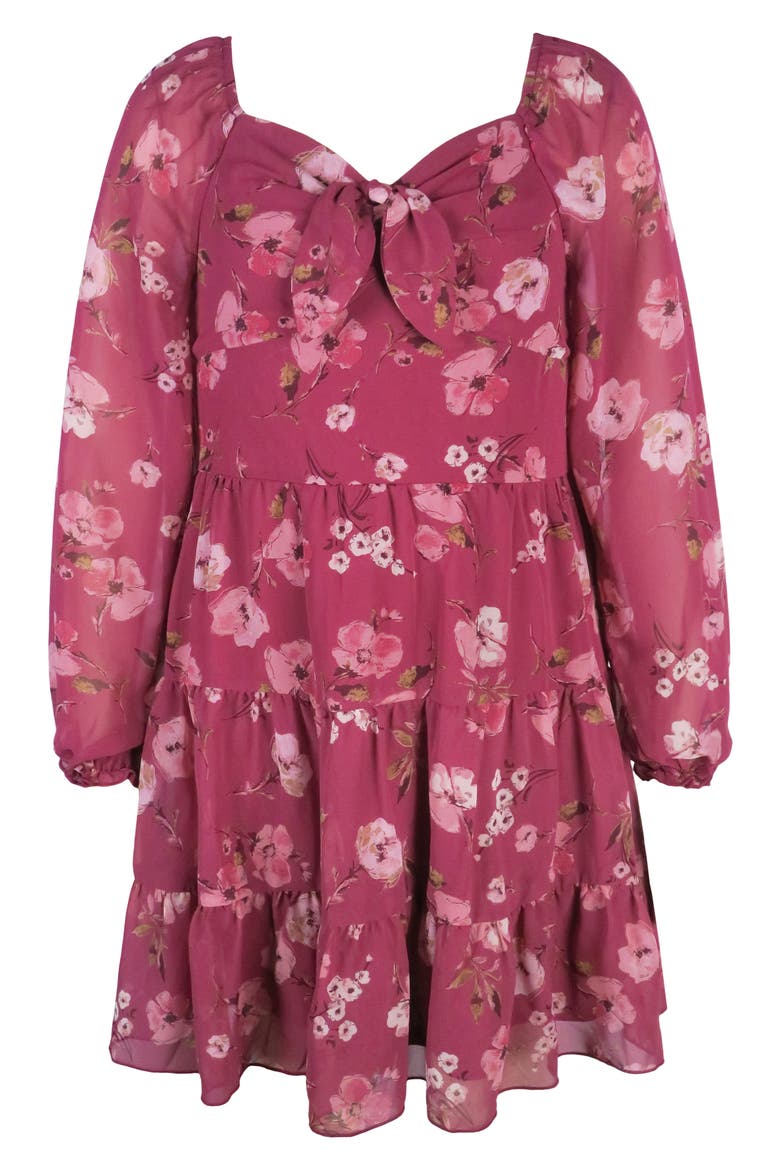 Kids' Mesh Print Dress, Main, color, BURGUNDY