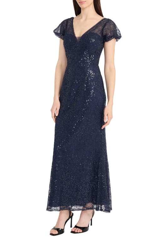 Maggy London Sequin Mermaid Gown In Navy Blazer/eclipse