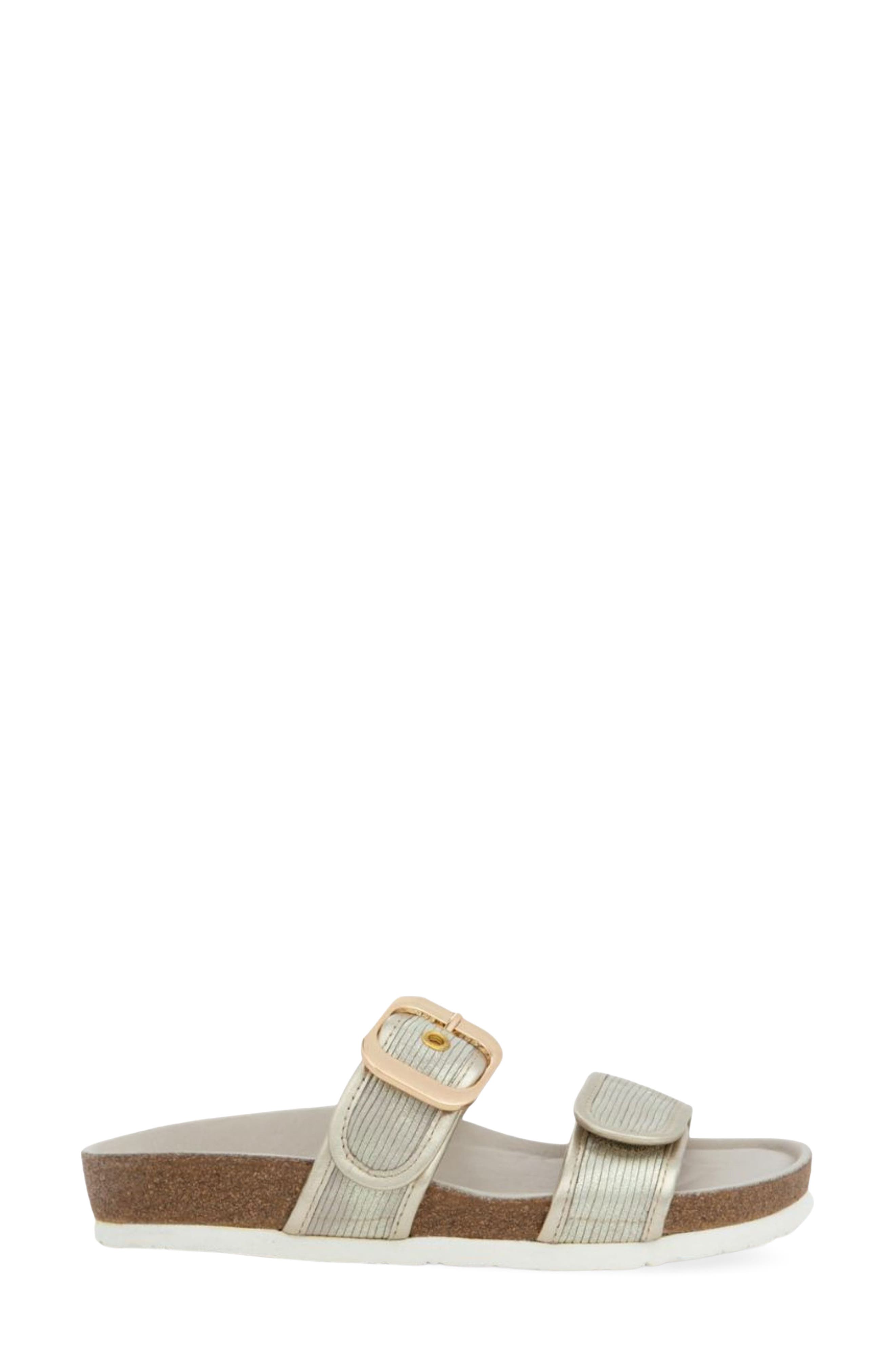 Naot Nashville Double Band Slide Sandal, Alternate, color, Platinum Strip W/ Gold