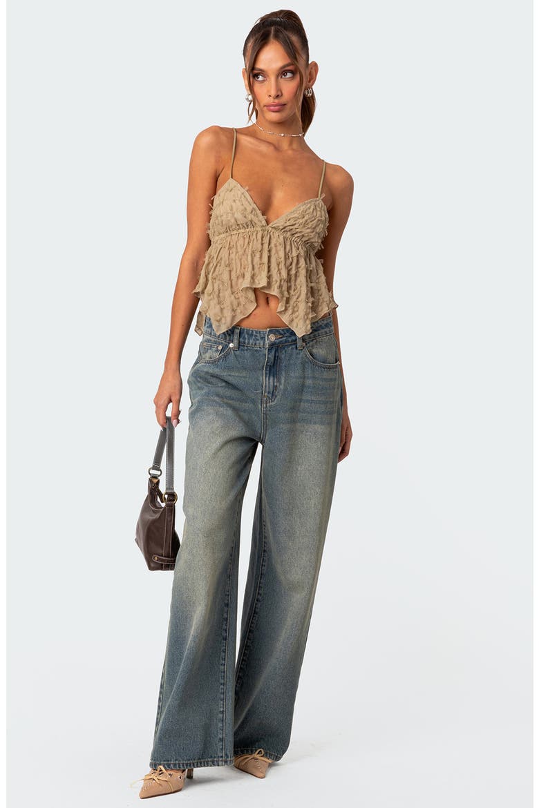 Flutter Frilled Tie Back Babydoll Top, Alternate, color, OLIVE