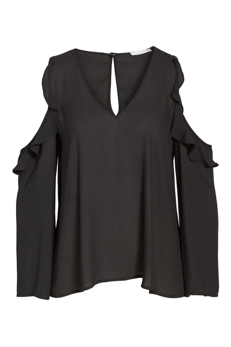 Cold Shoulder Ruffle Top, Alternate, color, BLACK