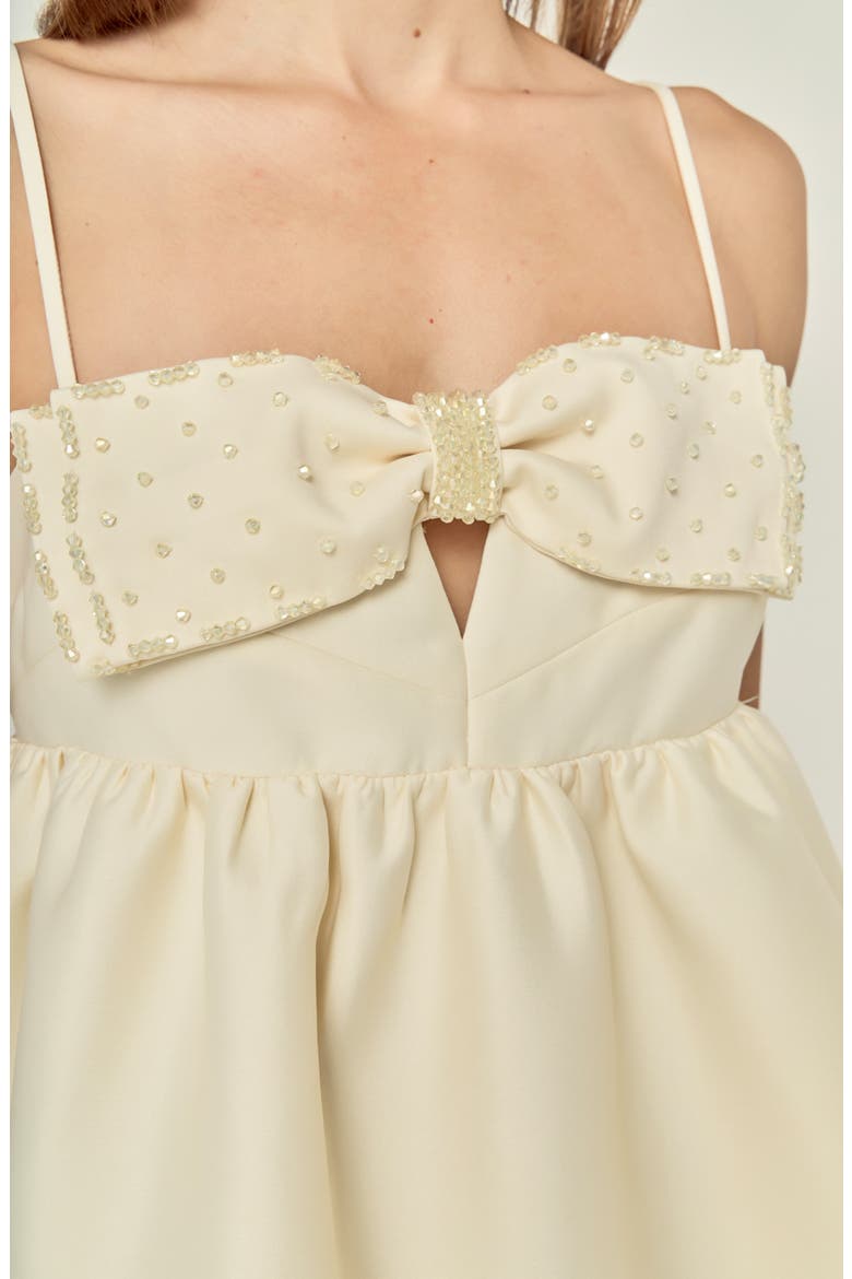 Rhinestone Bow Babydoll Minidress, Alternate, color, CREAM