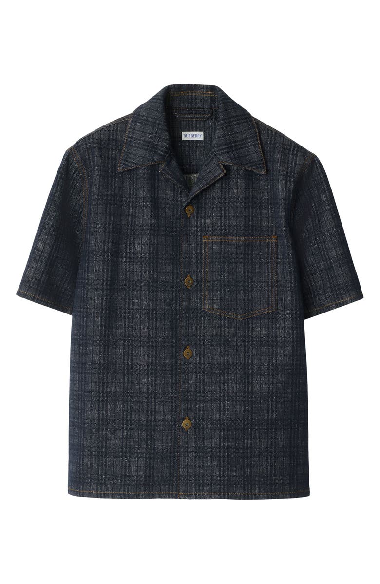 Burberry Check Jacquard Denim Camp Shirt, Alternate, color, Indigo Ip Check
