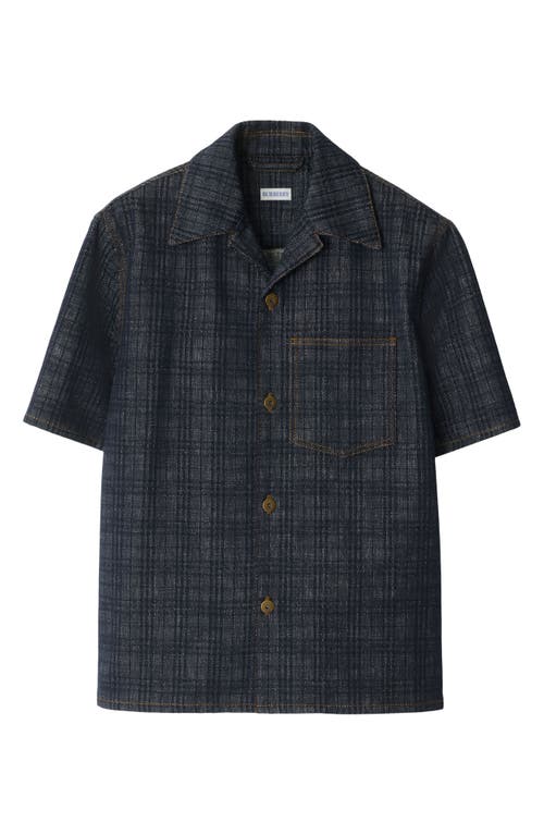 Burberry Mens Spread-collar Cotton Denim Shirt Indigo Ip Check Xs In Black
