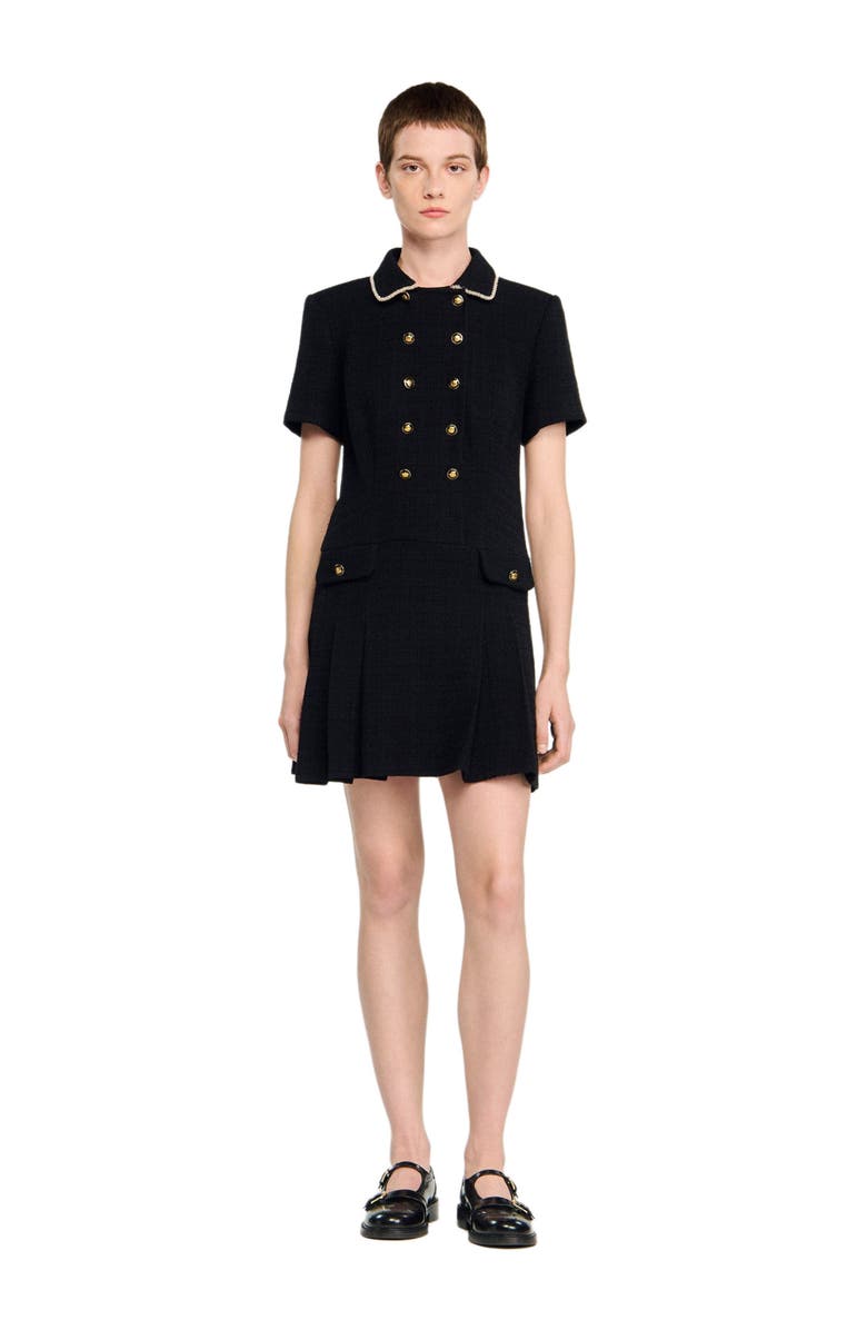 SANDRO Short buttoned tweed dress, Alternate, color, Black