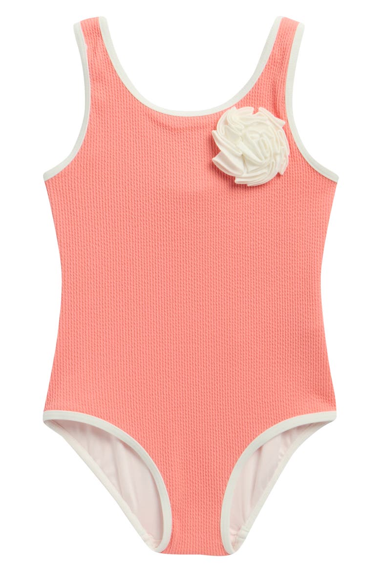 Kids' Coral Rosette One-Piece Swimsuit, Main, color, CORAL
