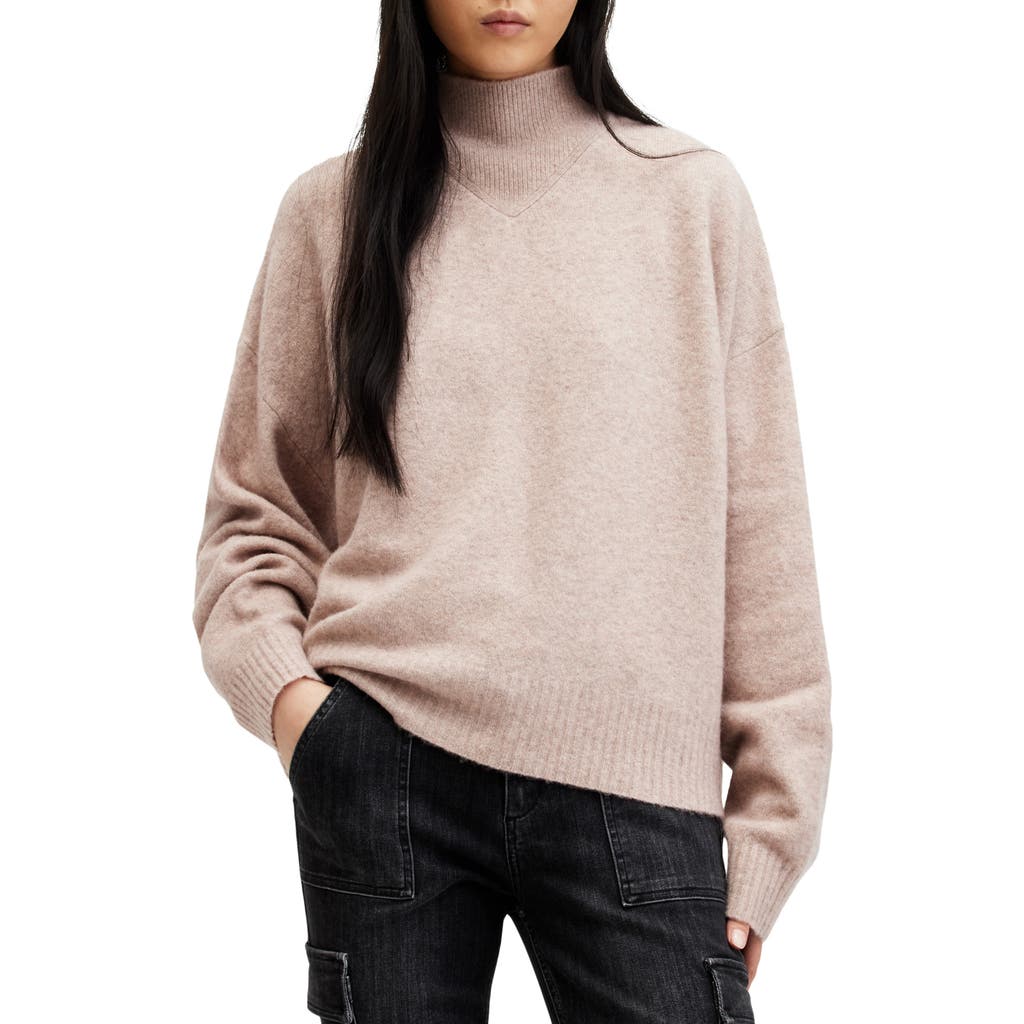 Shop Allsaints Asha Oversize Mock Neck Sweater In Pashmina Pink