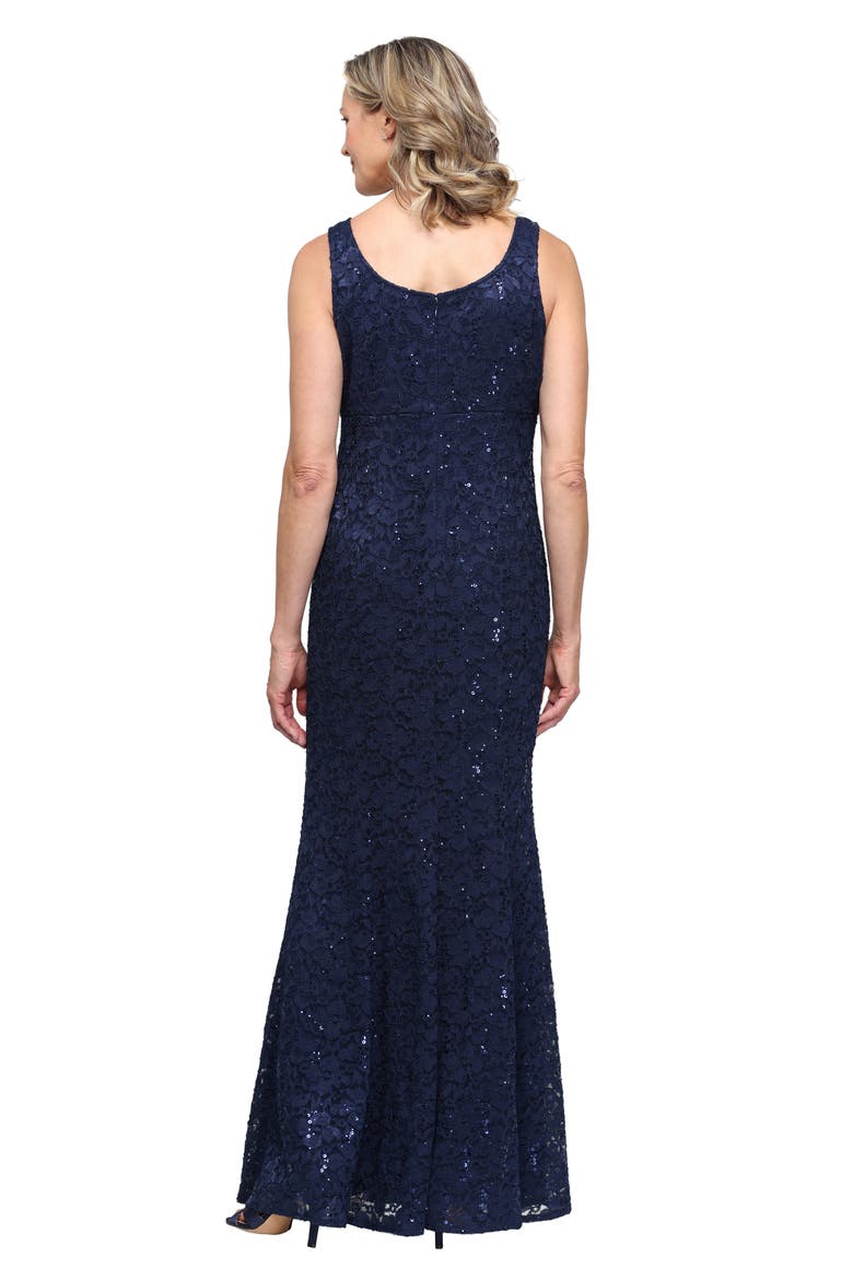 Sequin Lace A-Line Gown with Jacket, Alternate, color, NAVY