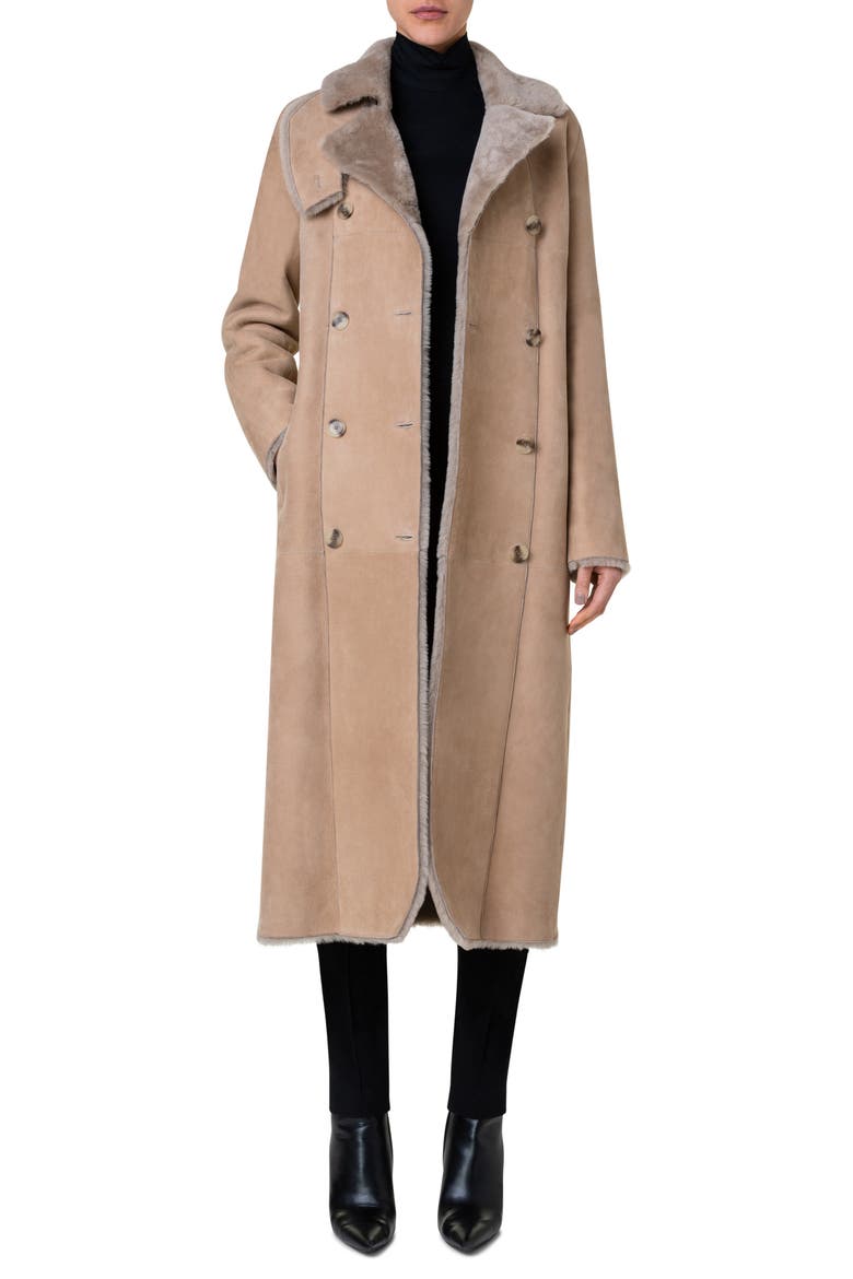 Double Breasted Genuine Shearling Leather Coat, Alternate, color, 033 MALT