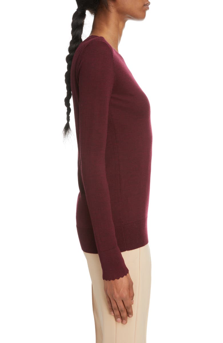 Chloé Scalloped Cuff Crewneck Merino Wool Sweater, Alternate, color, 