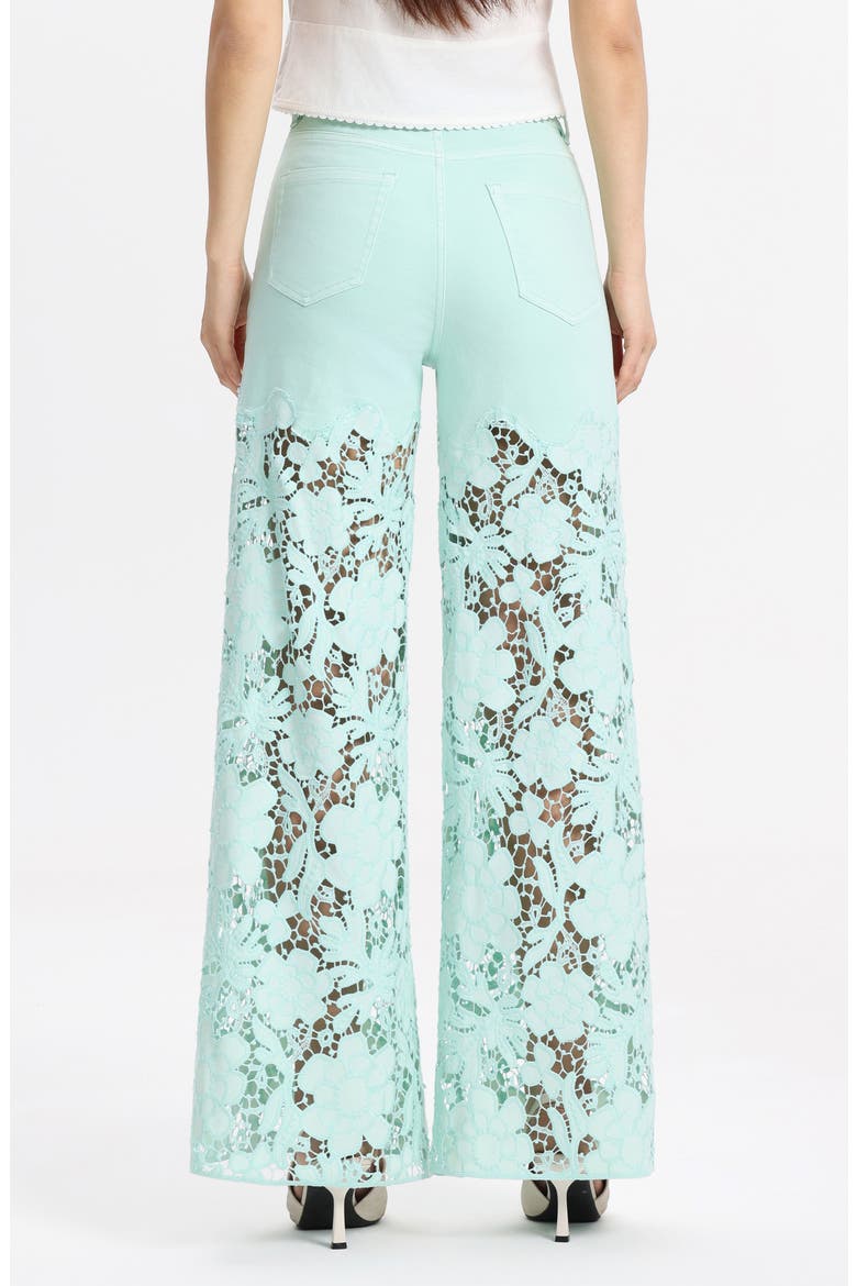 Crystal Embellished Lace Wide Leg Jeans, Alternate, color, MINT GREEN