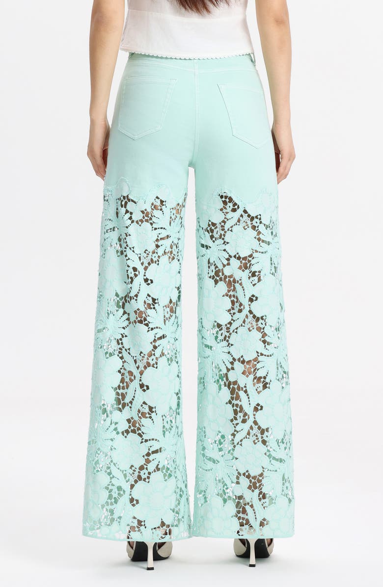 Bayeas Crystal Embellished Lace Wide Leg Jeans, Alternate, color, Mint Green