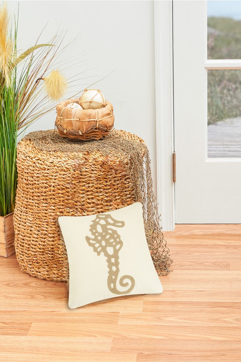 Seahorse Rice Stitch Accent Throw Pillow 18" x 18", Alternate, color, Beige